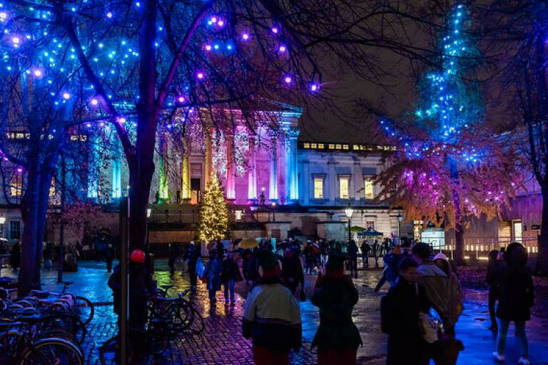 Festive lights on the main quadrangle of UCL