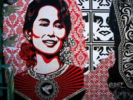 Aung San Suu Kyi. Artwork by Shepard Fairey. Photo by Jolie.
