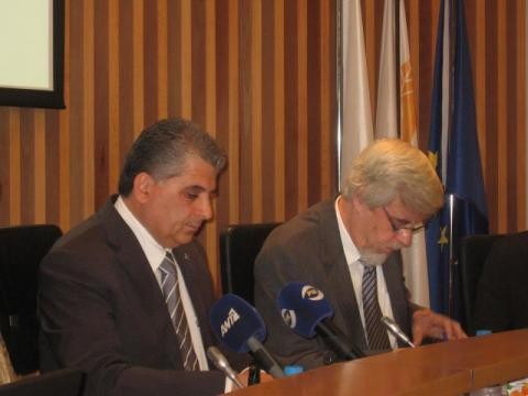 George Demosthenous (left), Minister of Education and Culture of the Republic of