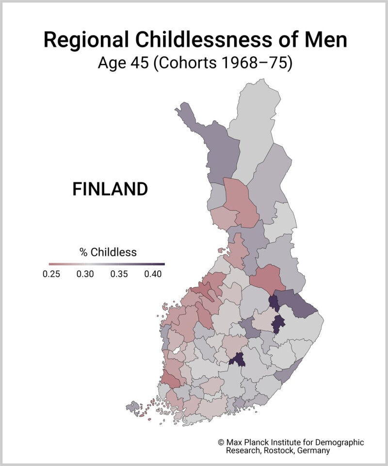 Percentage of Childless Men at Age 45 across subnational economic units:Cohorts