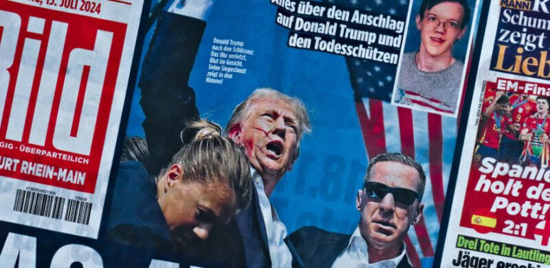 The Trump assassination attempt on the front page of German newspaper Bild. Cred