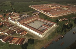 Reconstruction of Caerleon in the Roman period, showing the newly discovered mon