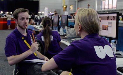 Students Andrew Thorpe, Bo Daly and Evangelene Dickson inside the media centre a