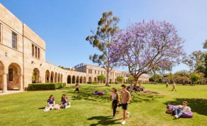 Students in the Great Court at The University of Queensland