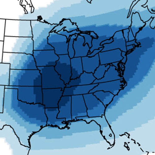 Mean effect on surface temperature, during the period 1970-1990, of particulate 