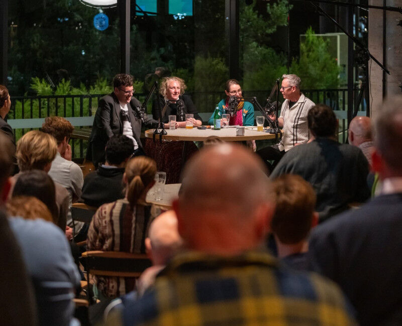 Listeners look on as Frank Bongiorno, Jill Shepperd, Marija Taflaga and Mark Ken
