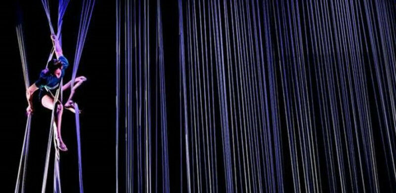 Student performing on rigging at the University of Stockholm&rsquo;s &rsquo;Depa