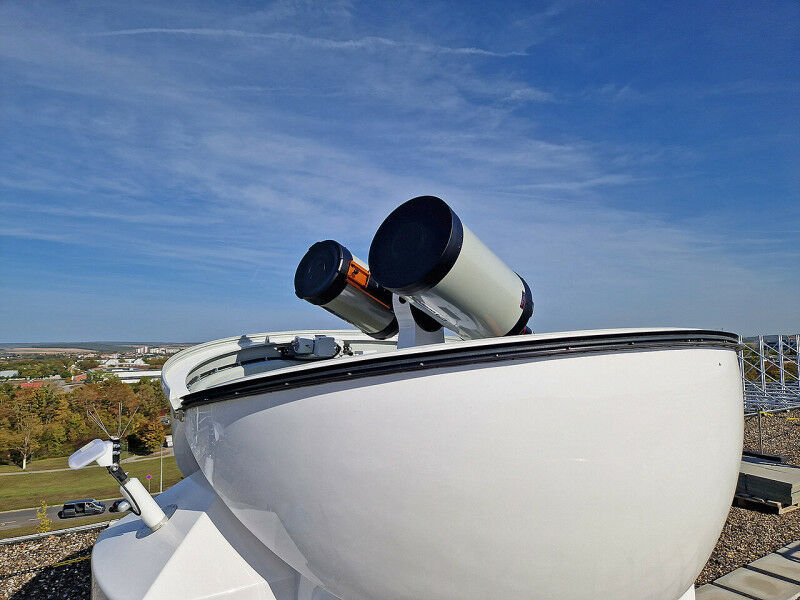 The telescope on the roof of the Geography building on the Hubland Campus of the