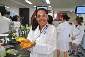 A student gets some hands-on experience in an ANU lab during the 2012 National Y